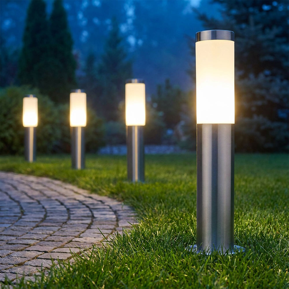 4er Set LED Edelstahl Stehleuchten, Höhe 45 cm