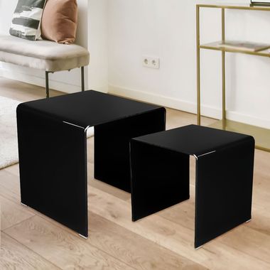 Set of 2 side tables, glass, black, H 39-42 cm