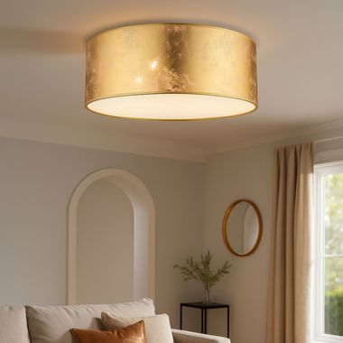 Deckenleuchte, Textil gold, nickel-matt, satiniert, D 40 cm