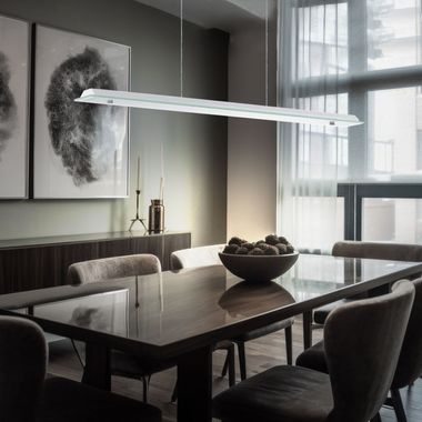 LED Hängelampe, Glas satiniert, Stahl, weiß, H 110 cm