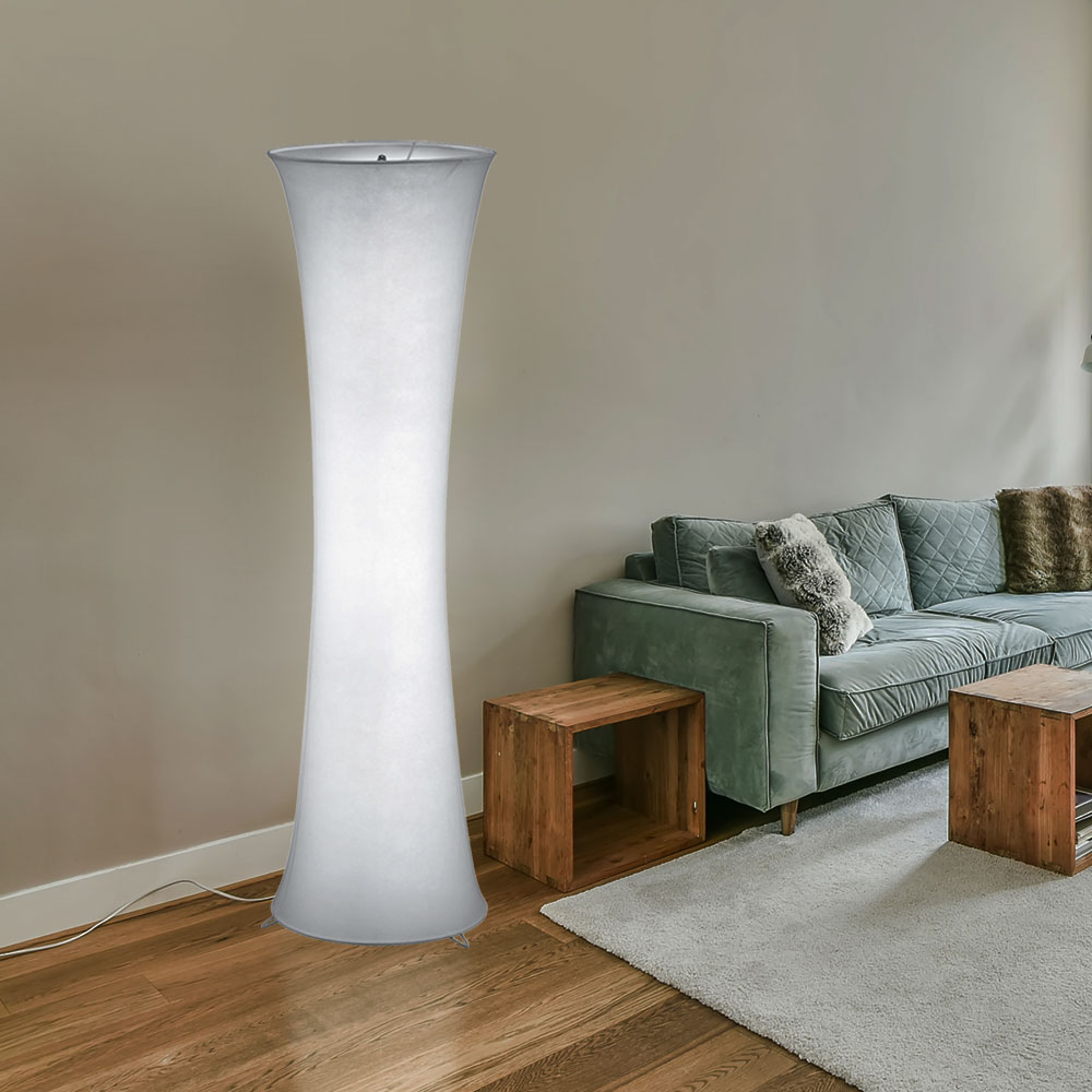 Stehlampe, weiß, Textil-Schirm, rund, H 123 cm