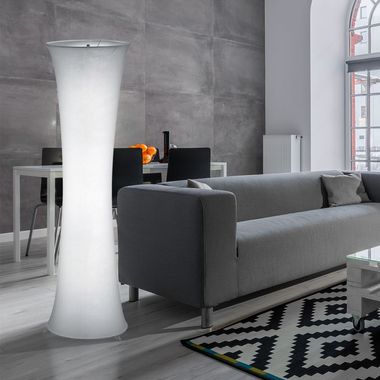 Lampada da terra, bianca, paralume in tessuto, tonda, H 123 cm