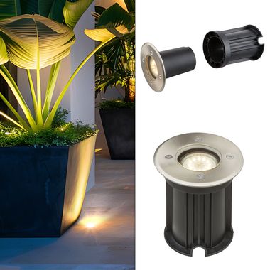 Faretto da incasso, acciaio inox, vetro, rotondo, STILE II