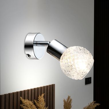 Wall spotlight, chrome, moveable, glass, round, L 17 cm