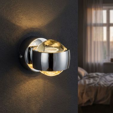 LED-wandlamp, Up & Down, chroom metaal, helder glas, L 10 cm