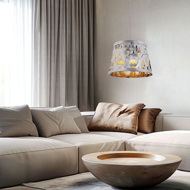 Hängeleuchte, Textil grau, Höhe 144 cm, SALVADOR