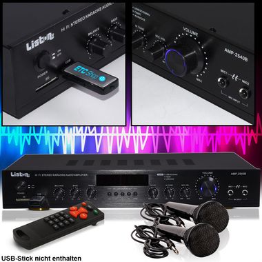 Karaoke Verstärker Bluetooth mit 2 Mikrofonen AMP 2540
