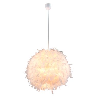Design pendant light with feather lampshade in white