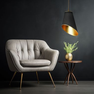Lampe à suspension, tissu, noir, or, 30 cm, FOGLIE DI SOLE
