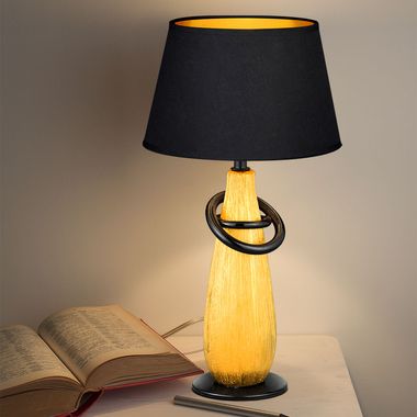 Tischleuchte, Gold, Keramik, Stoff schwarz, H 38 cm