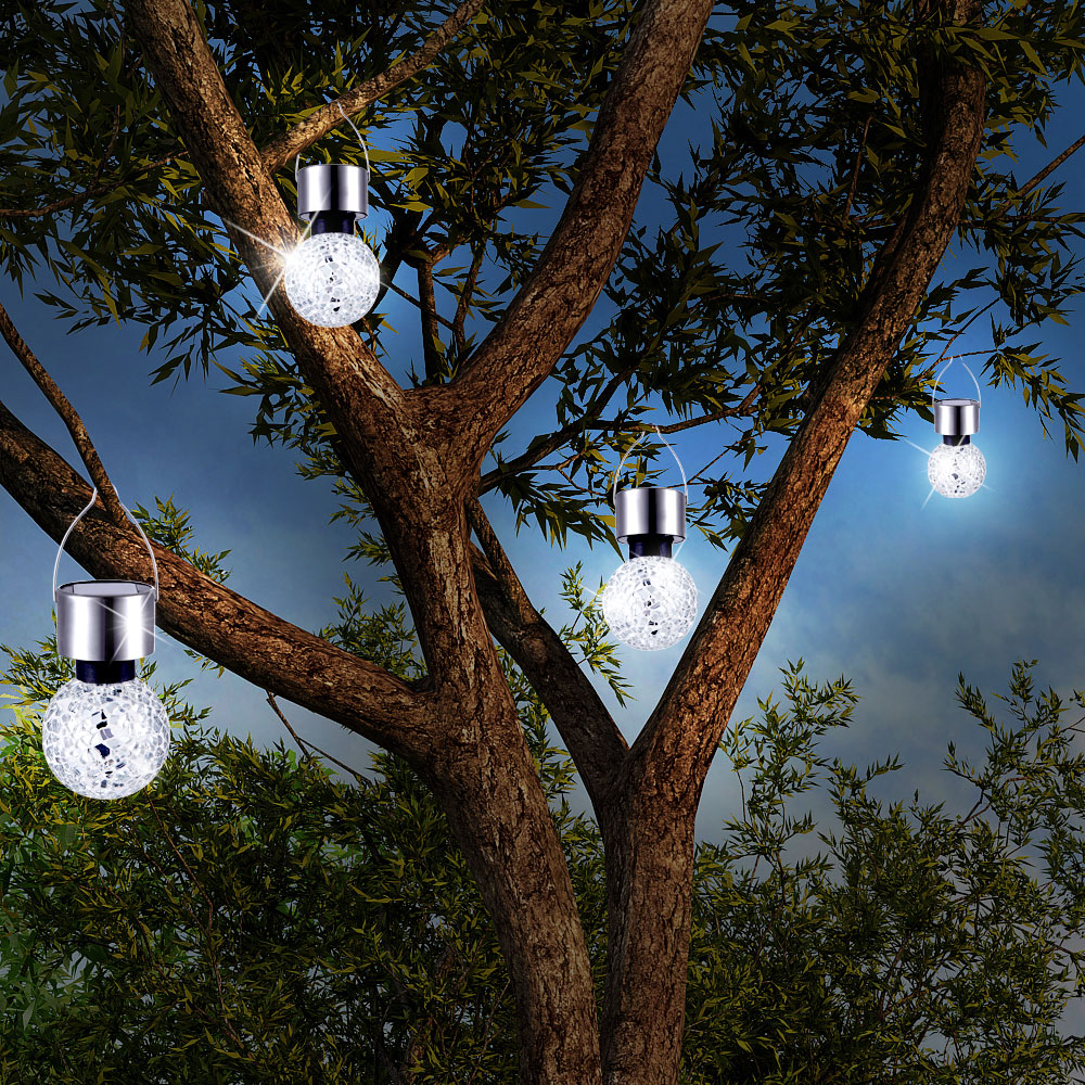 4er Set LED Solarlampen aus Edelstahl im Mosaik-Design