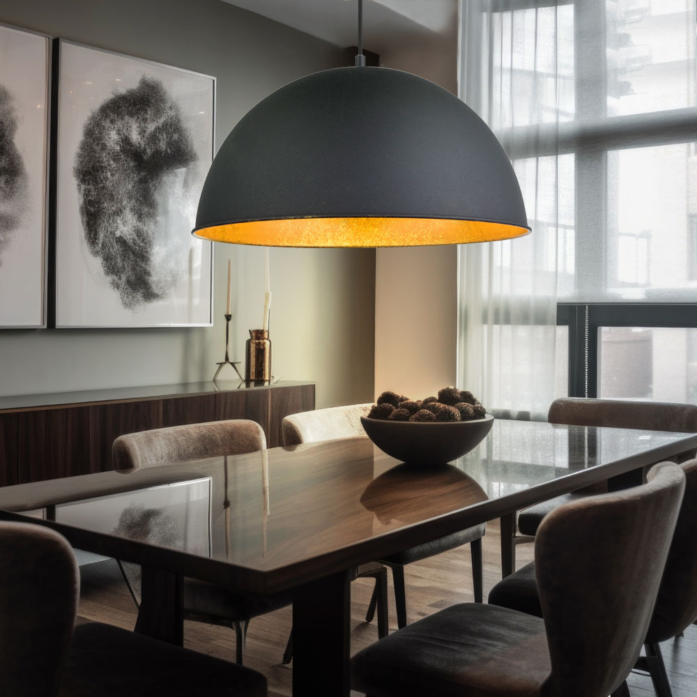 Produktbild von Pendel Lampe Von Hofstein, Rund, Messingfarben/schwarz, E14, Für Wohnzimmer, Küche Oder Flur