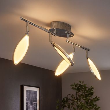 LED ceiling lamp, chrome, adjustable spotlights, L 87 cm