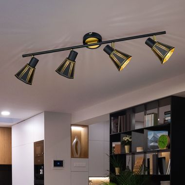 Plafoniera, oro nero, faretti orientabili, L 69,5 cm