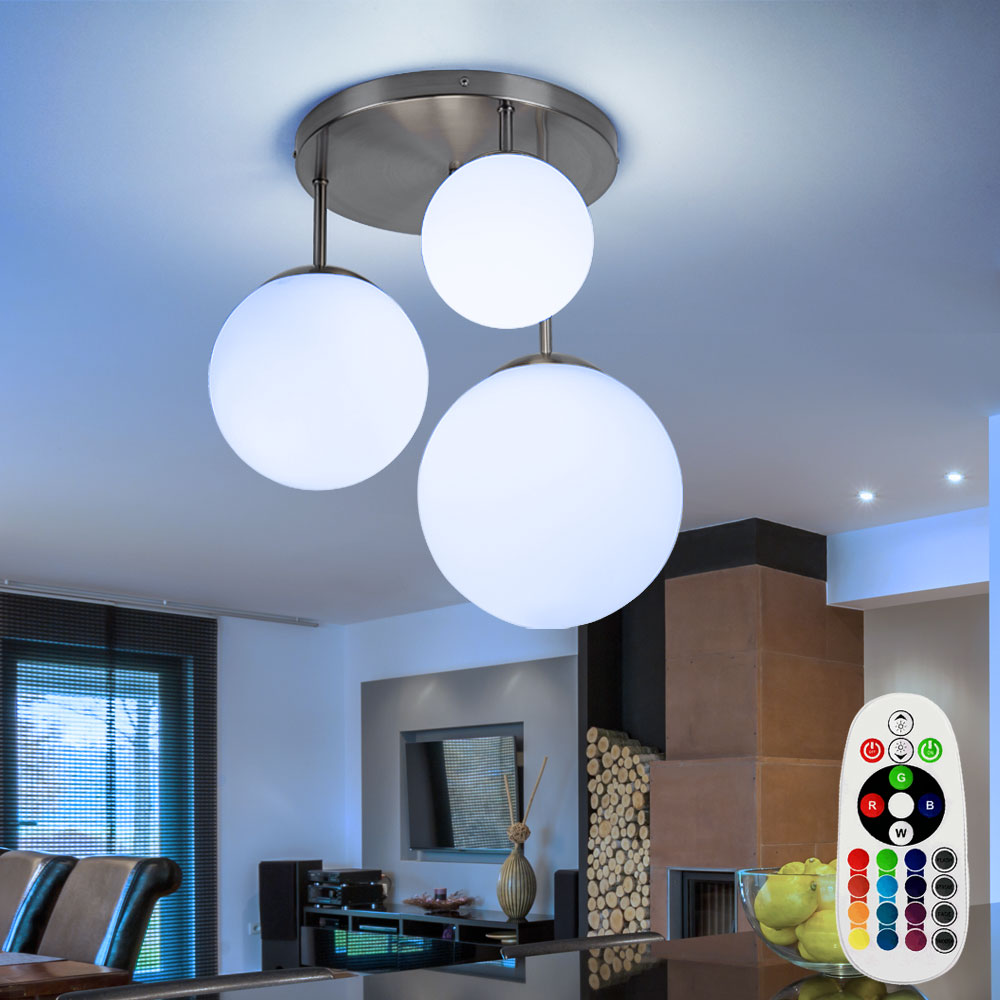 RGB LED Deckenleuchte mit drei Glaskugel-Lampenschirmen JOEL