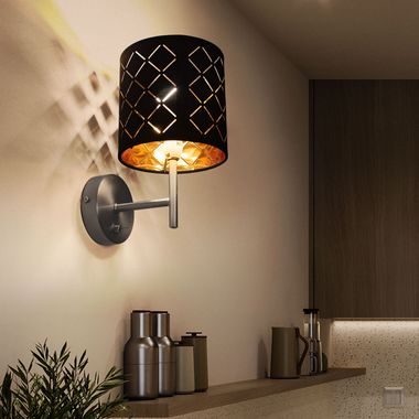 Design Wandleuchte mit Textilschirm in schwarz CLARKE