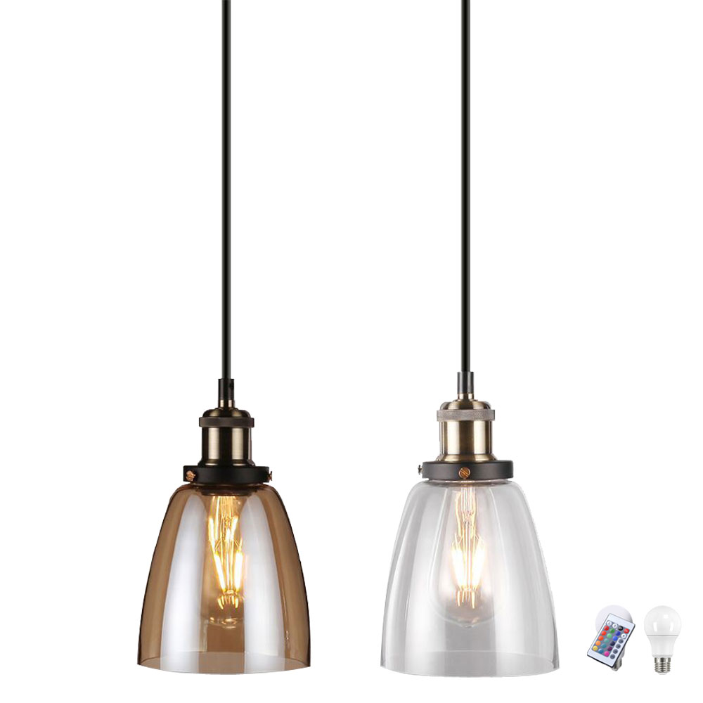 RGB LED Retro Hängelampen aus Glas in amber oder klar VT-7140