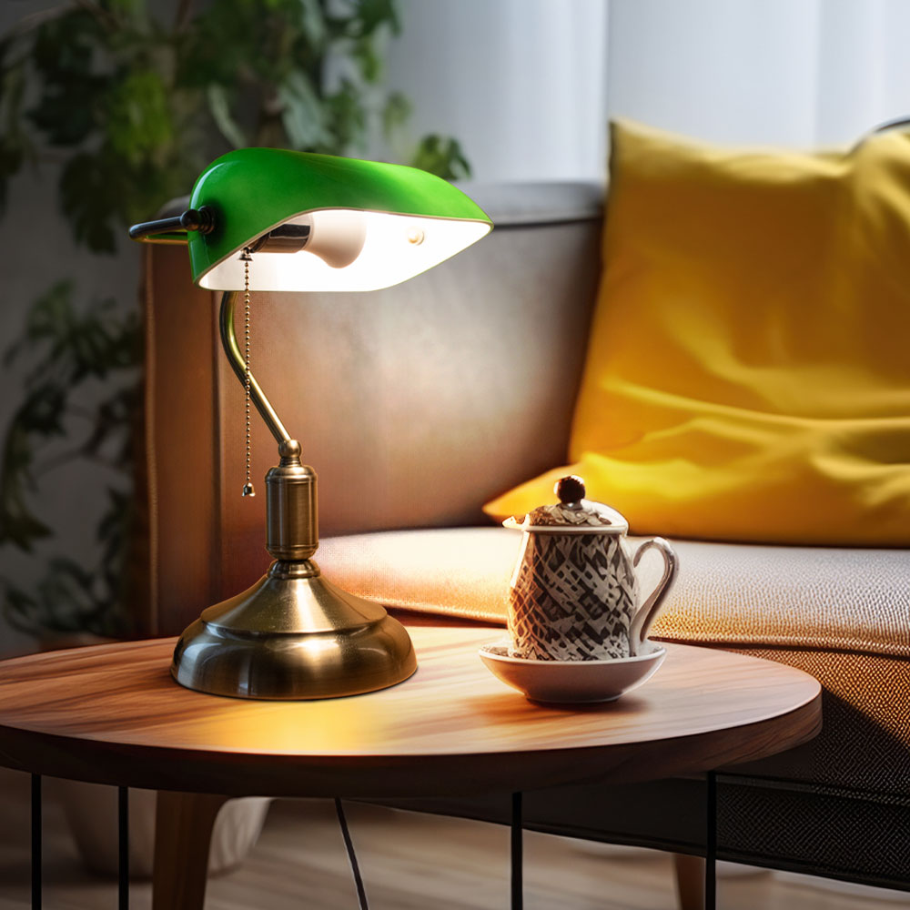 Tisch Leuchte Fernbedienung Banker Lampe grün Retro Beleuchtung dimmbar Tisch Leuchte Fernbedienung Banker Lampe grün Retro Beleuchtung dimmbar