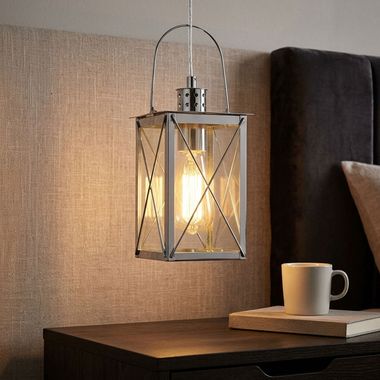 Hängeleuchte, Laternen-Design, Glas, klar, chrom, H 110 cm