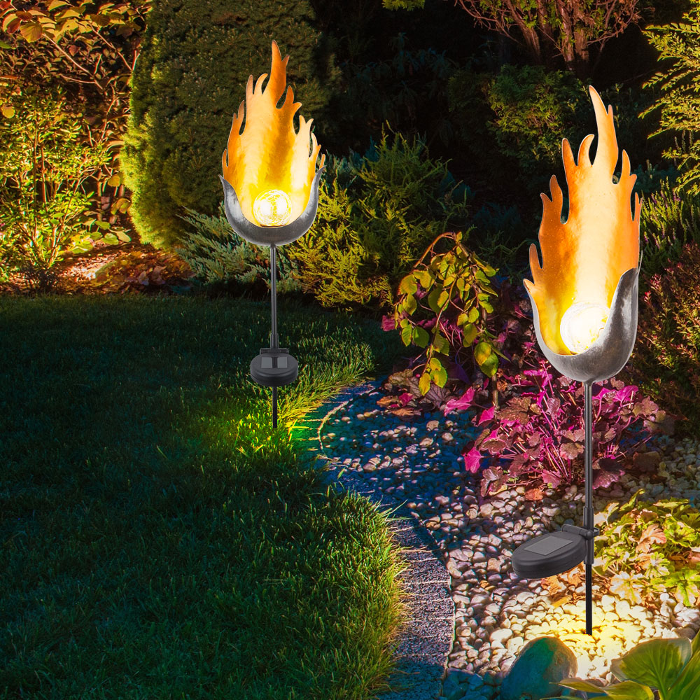 Solarleuchten Außen – 4x Gartenfackeln Mit Flammeneffekt, LED, Wetterfest IP44, Mit Erdspieß – Solarlampen Für Garten, Terrasse, Balkon –