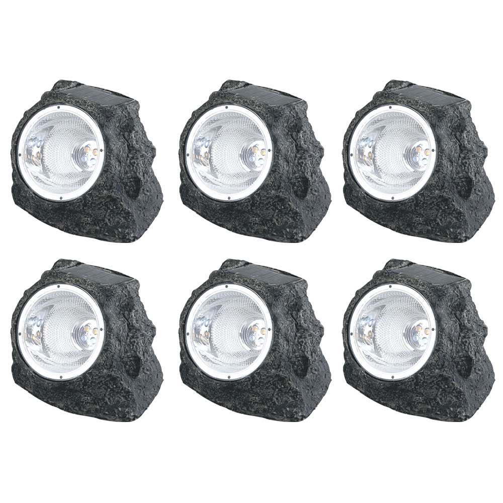 6er Set Solar Gartenstrahler in Steinoptik grau