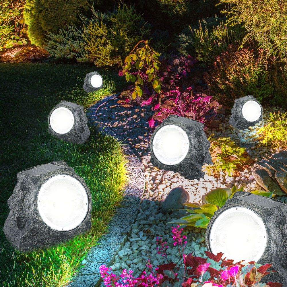 6er Set Solar Gartenstrahler in Steinoptik grau,