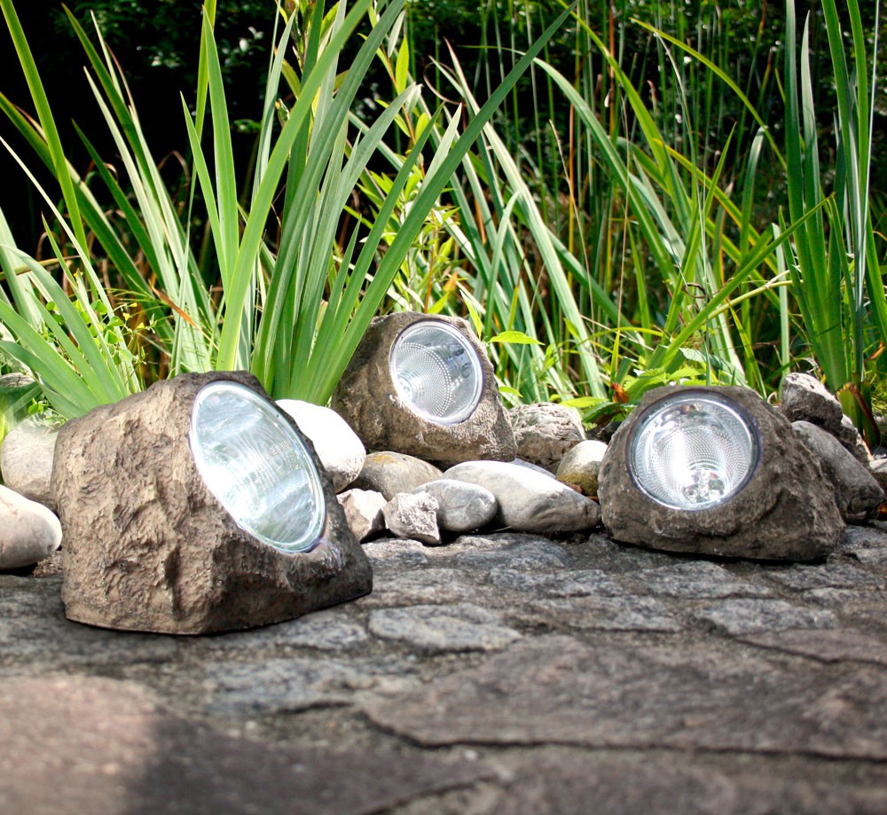 6er Set Solar Gartenstrahler in Steinoptik grau