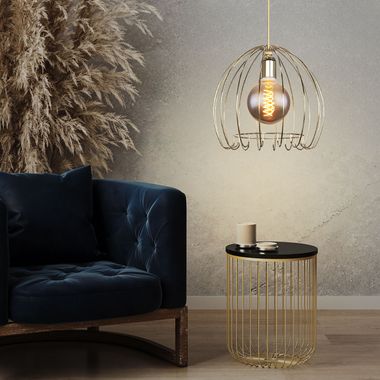 Lampe à suspension, design cage, laiton, D 35 cm