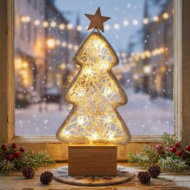 LED Deko Tischleuchte, Weihnachtsbaum, silber, H 36 cm, THEA