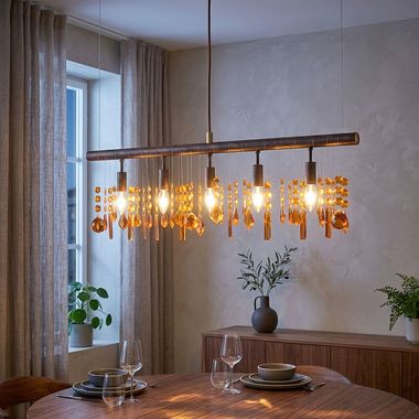 Hanglamp, kristallen, amberbruin, H 150 cm, AMELIA