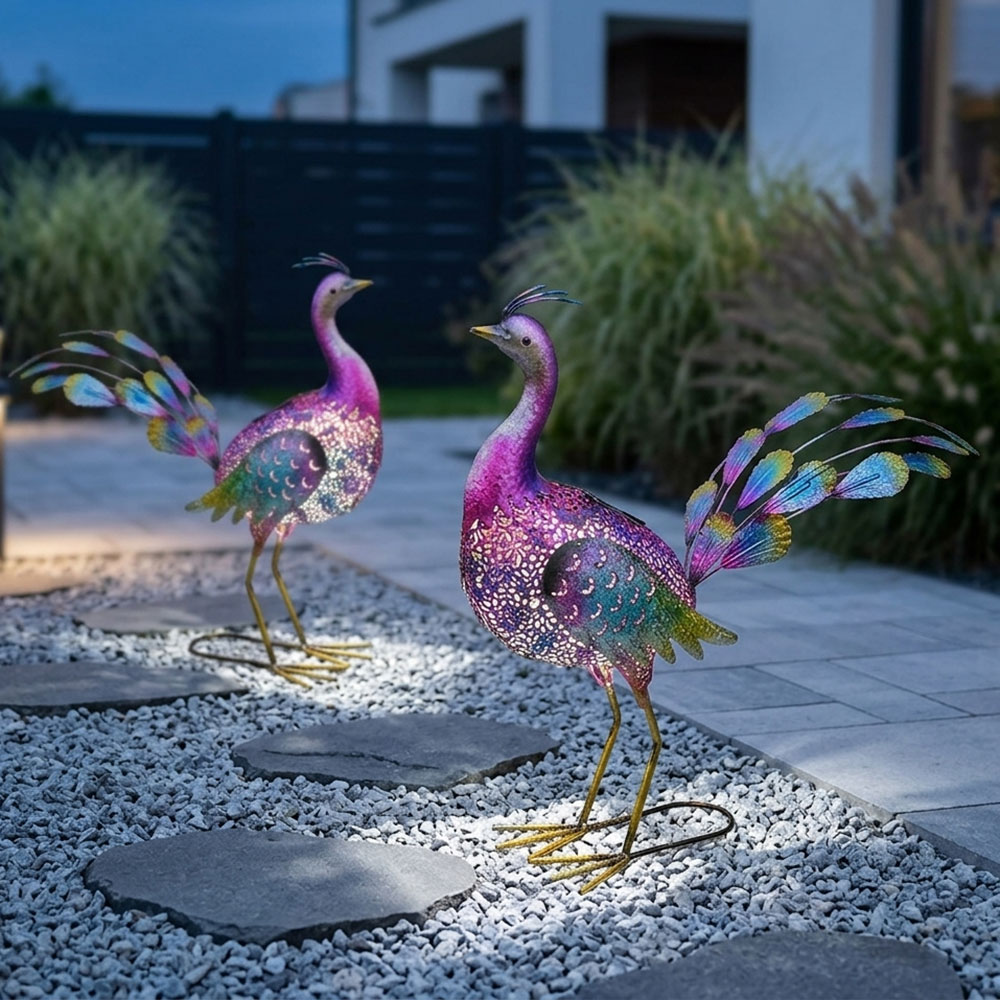 VERA LED outdoor light, peacock, multicoloured, metal, twilight sensor, H 55 cm