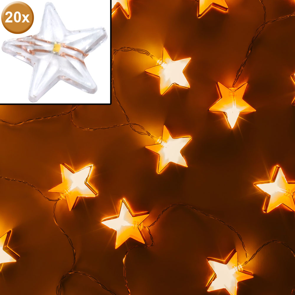 Lichterkette, Stern, Kupfer, 20x LED, L 210 cm, CHAIN_20L