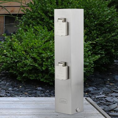 Edelstahl Säule, 4-fach Steckdose, IP44, Höhe 39 cm
