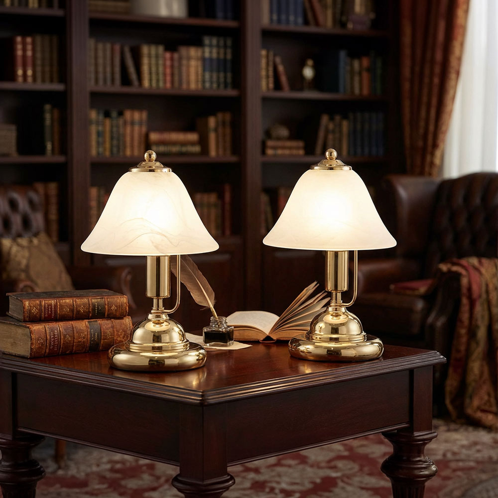 2er Set Tischlampen, gold, Touchschalter, Höhe 27 cm ANTIQUE