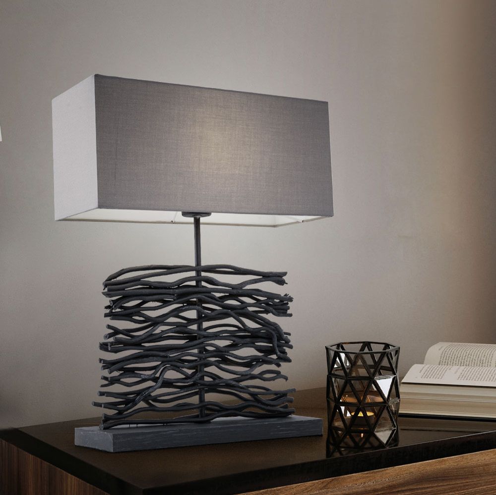 Holz Tischlampe, grau, Höhe 50 cm, JAMIE