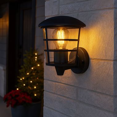 Außen Wandleuchte aus Aluminium, schwarz, rund, IP44, OMERO
