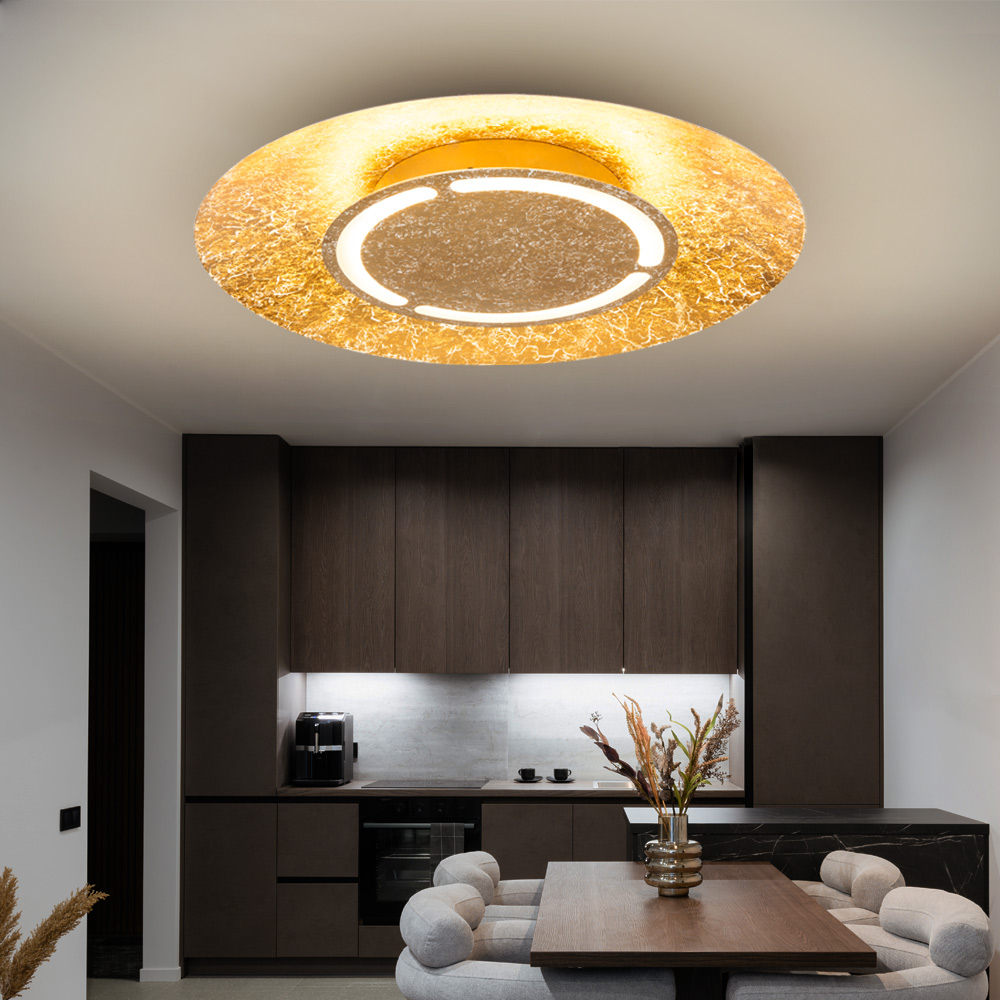 LED Deckenleuchte, Metall, gold, weiß, 50 cm