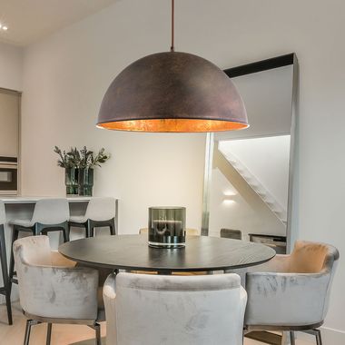 Pendant lamp, gold, rust-colored, metal, D 41 cm