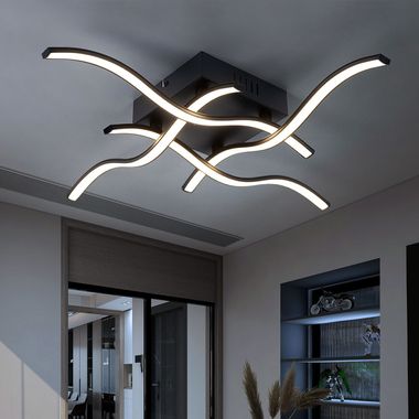 Plafonnier LED, design vague, noir, largeur 55 cm