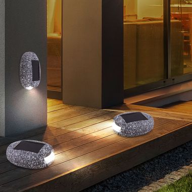 Set di 3 luci solari a LED, design pietra, grigio, L 8,5 cm