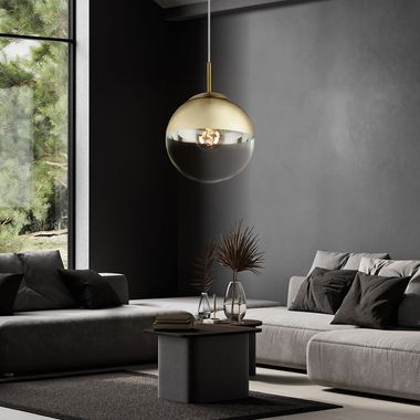 Lampe à suspendre, boule en verre, or transparent, hauteur 120 cm, VARUS