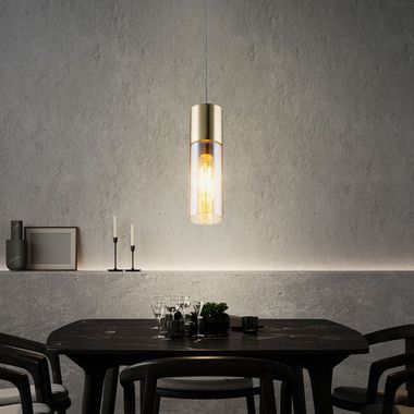 Suspension, laiton mat, verre ambré, H 152,5 cm ANNIKA