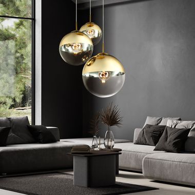 Suspension or, 3 boules de verre, 20 - 25 - 30 cm