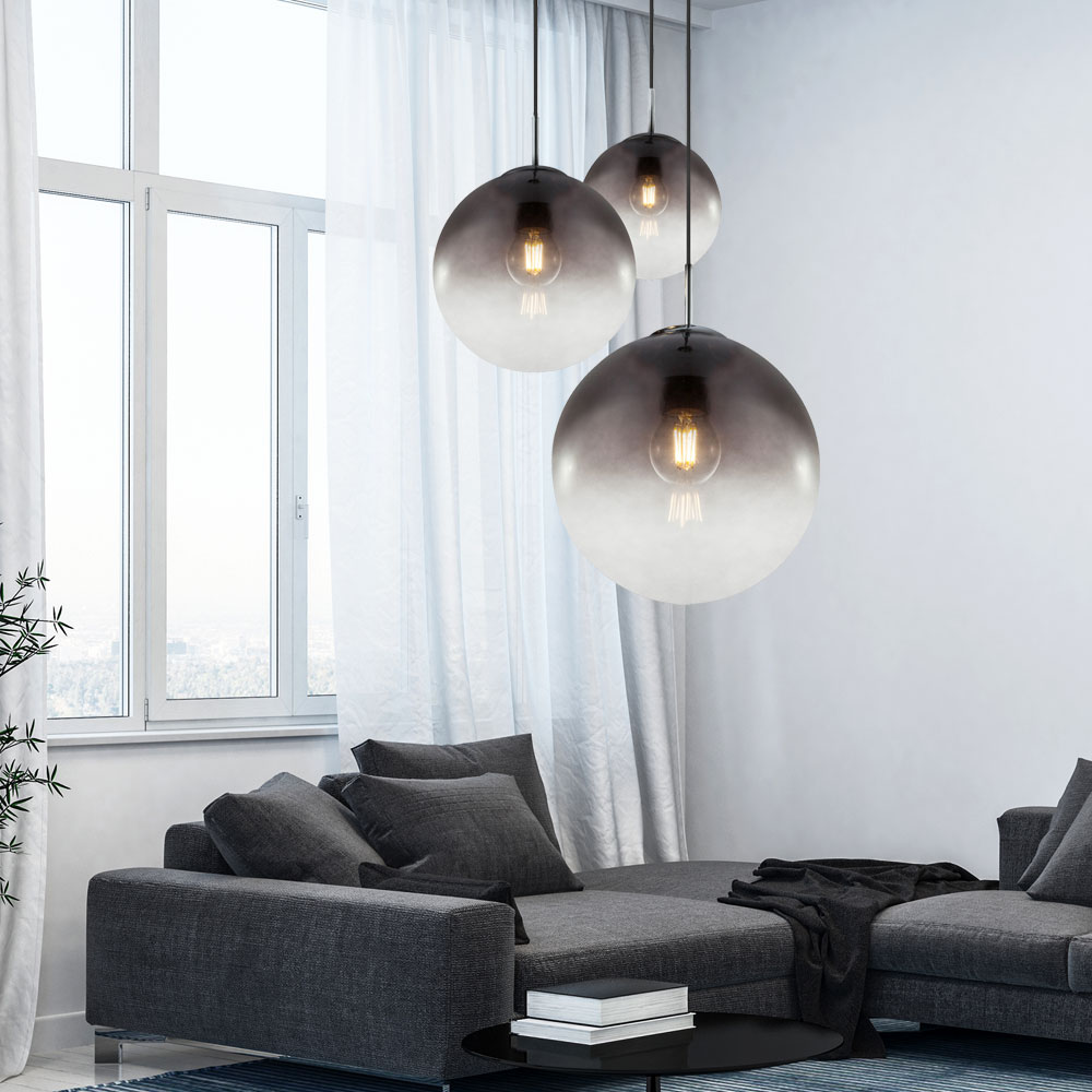 LED Hängelampe, Chrom, Glaskugeln, rauch, Höhe 120 cm