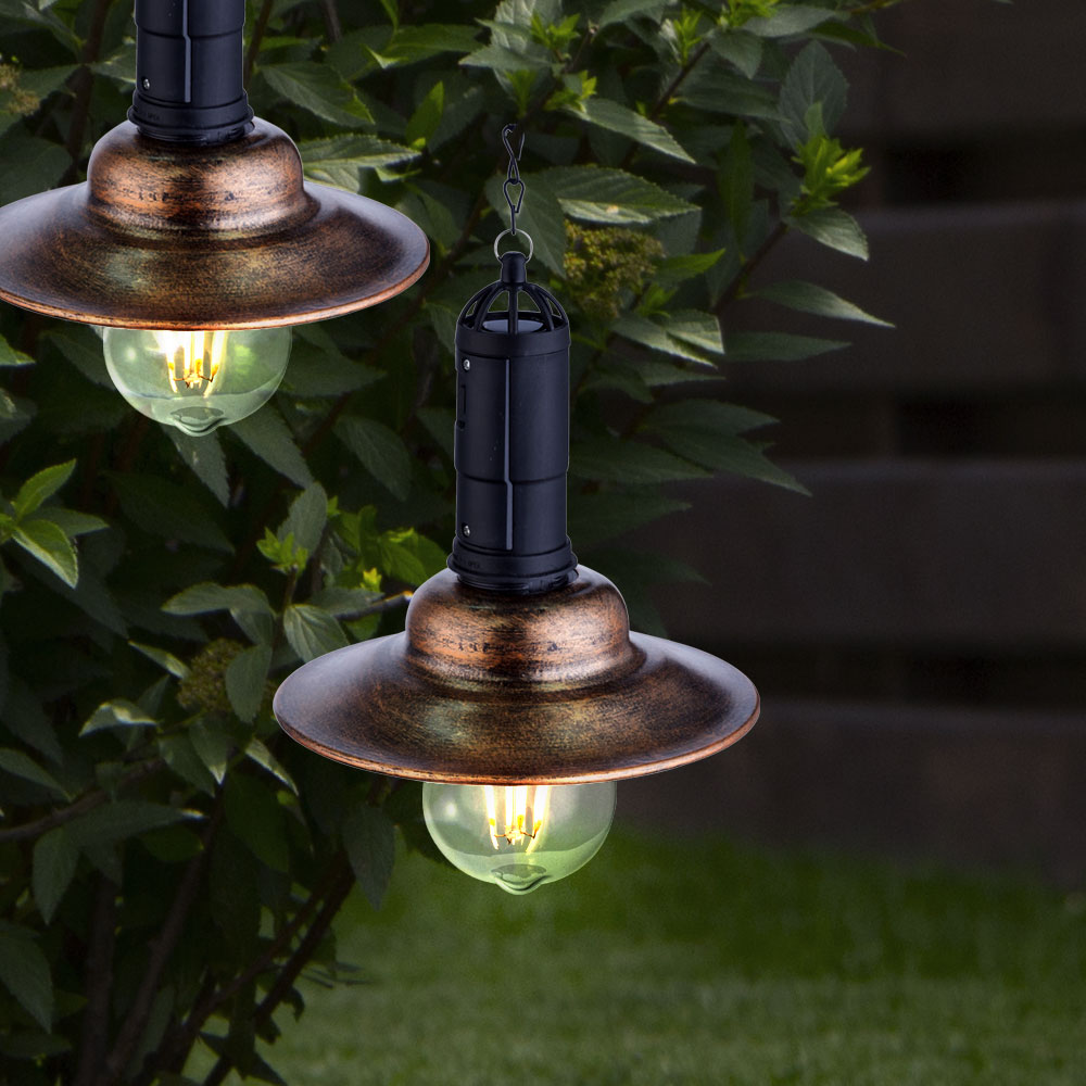 2er Set LED Solar Hängeleuchten, Metall dunkel, Glas klar
