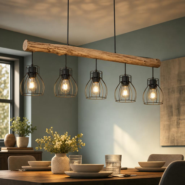 Hanglamp, kooiconstructie, hout, L 100 cm, MINA