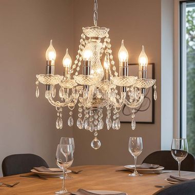Lustre, chrome, cristaux clairs, H 150 cm