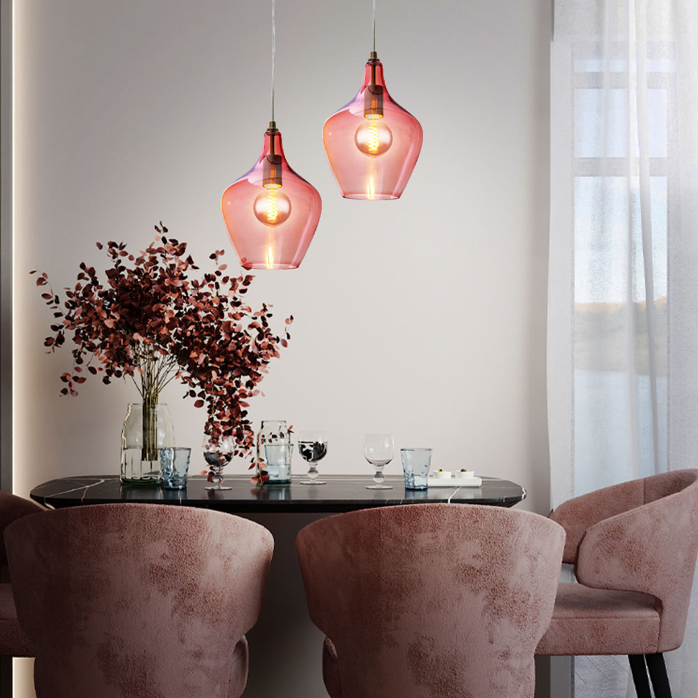 Hängeleuchte, silber, Glas pink , H 150 cm