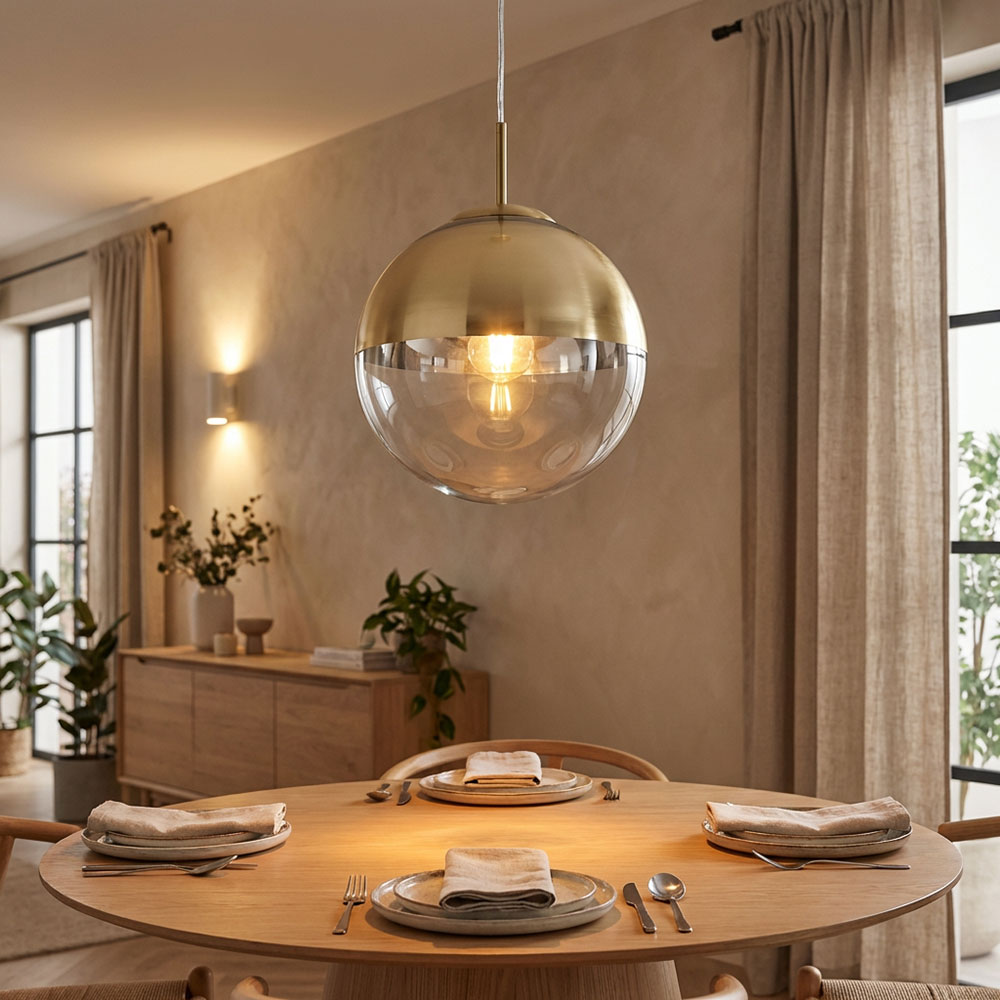 LED Pendellampe, Glaskugel, gold transparent, 25 cm, VARUS