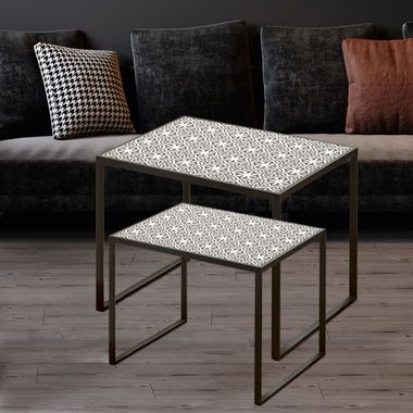 Set of 2 iron side tables in black and white, XENIA